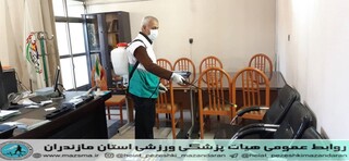 /گزارش تصویری/ضد عفونی و استریل کردن اداره کل ورزش و جوانان استان مازندران ، جهت پیشگیری از ویروس کرونا