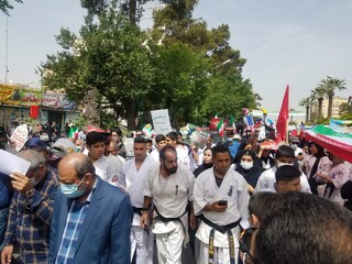 حضورکارکنان و پزشکیاران هیات پزشکی ورزشی فارس در کنار جامعه ورزش در راهپیمایی روز قدس