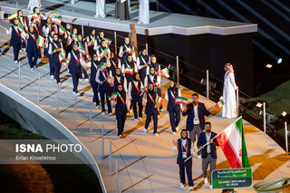 اعضای کاروان ورزش ایران در مراسم رژه بازی‌های همبستگی کشورهای اسلامی-ریاض