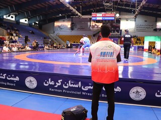 پوشش پزشکی مسابقات بین المللی کشتی فرنگی جام جهان پهلوان غلامرضا تختی-کرمان