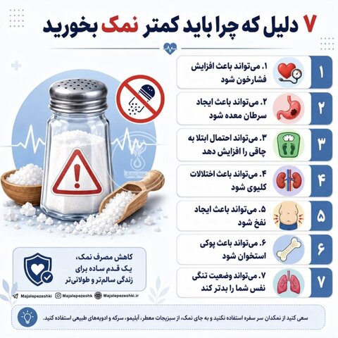 7 دلیل برای کاستن از مصرف نمک/اینفوگرافیک