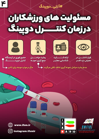 اینفوگرافیک آنتی دوپینگ(4)/مسئولیت‌های ورزشکاران در زمان کنترل دوپینگ